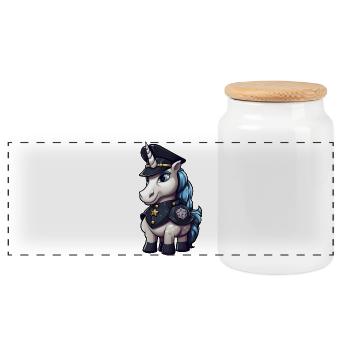 Police Unicorn - Panoramic Cookie Jar with Wooden Lid - white - Front