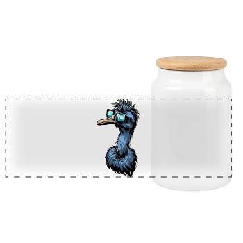 Emu & Ostrich with Cool Sunglasses - Panoramic Cookie Jar with Wooden Lid - white - Front