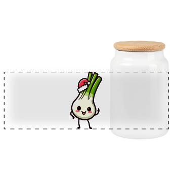 Nikolauch Kawaii Leek - Panoramic Cookie Jar with Wooden Lid - white - Front
