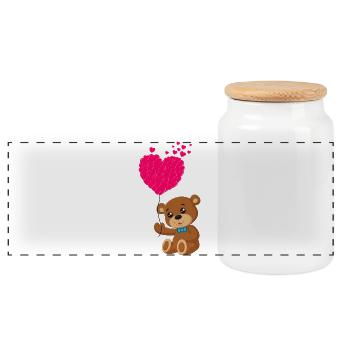 Teddybär mit Herz - Panorama Keksdose mit Holzdeckel - Weiß - Vorne