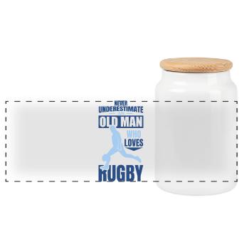 Never underestimate old rugby players - Panoramic Cookie Jar with Wooden Lid - white - Front