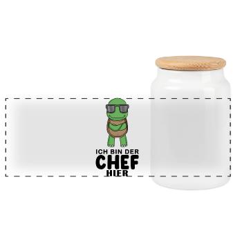 Chef Spruch mit Schildkröte Motiv - Panorama Keksdose mit Holzdeckel - Weiß - Vorne