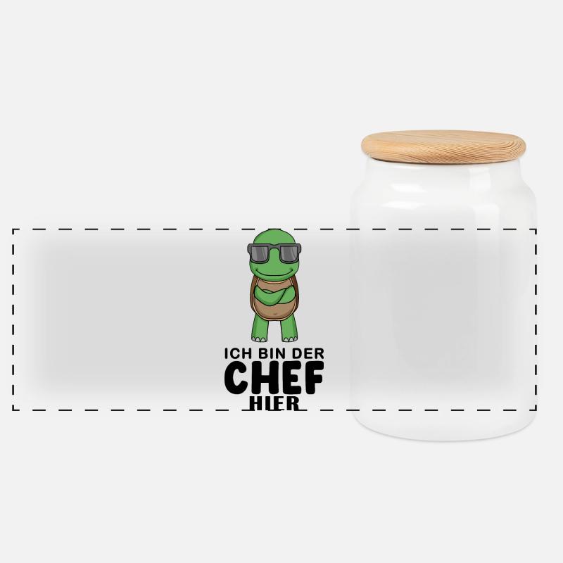 Chef Spruch mit Schildkröte Motiv - Panorama Keksdose mit Holzdeckel - Weiß