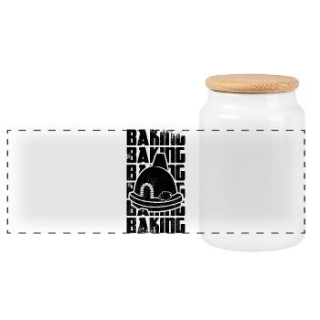 Bake - Panoramic Cookie Jar with Wooden Lid - white - Front
