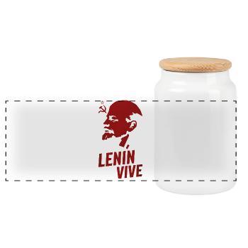 Lenin Lives - Panoramic Cookie Jar with Wooden Lid - white - Front