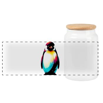 Pingouin - Boîte à biscuits avec couvercle en bois - blanc - Devant