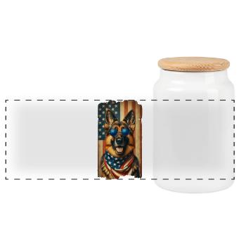 Berger allemand avec drapeau américain - Boîte à biscuits avec couvercle en bois - blanc - Devant