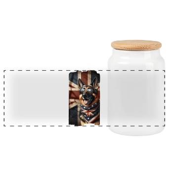 Berger allemand avec drapeau de la Grande-Bretagne - Boîte à biscuits avec couvercle en bois - blanc - Devant