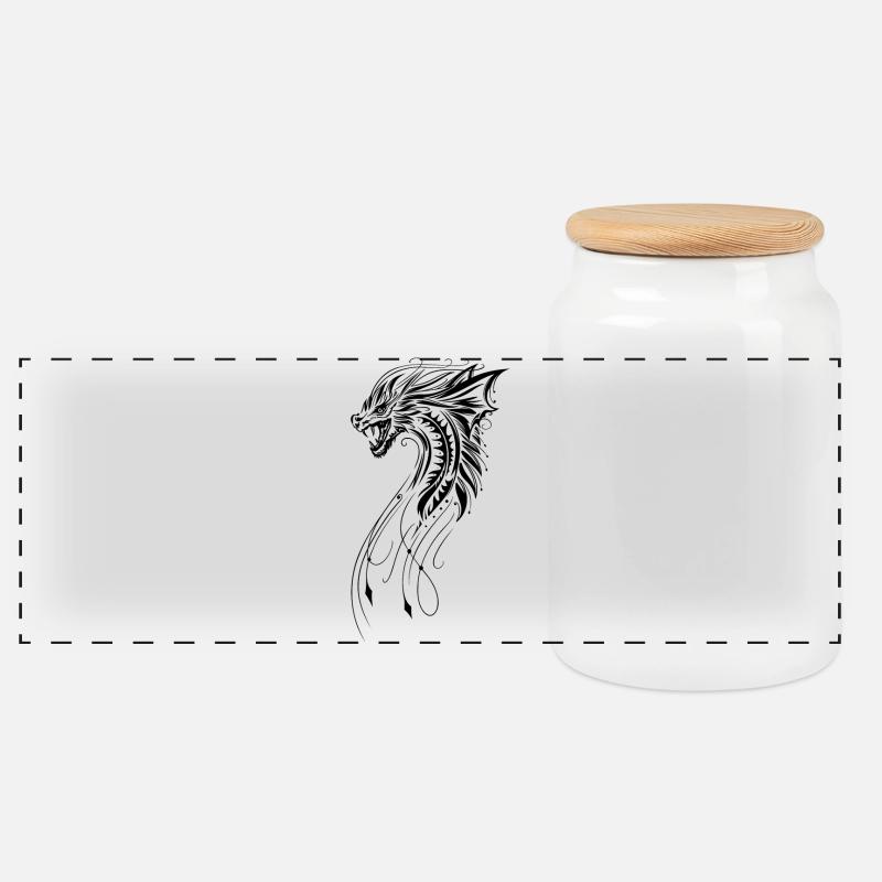 Drache Fantasy Feuerdrache - Panorama Keksdose mit Holzdeckel - Weiß