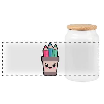 Kawaii Bleistifthalter - Panorama Keksdose mit Holzdeckel - Weiß - Vorne