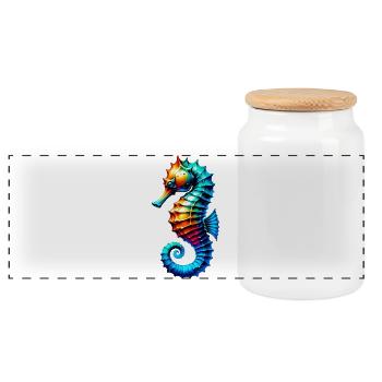 Seahorse - Panoramic Cookie Jar with Wooden Lid - white - Front