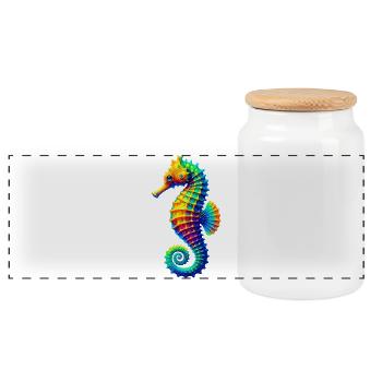 Seahorse - Panoramic Cookie Jar with Wooden Lid - white - Front