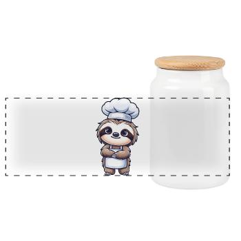 Mignon paresseux Chef Chef Artiste De Cuisine - Boîte à biscuits avec couvercle en bois - blanc - Devant