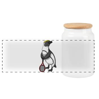 Penguin Tennis Racket - Panoramic Cookie Jar with Wooden Lid - white - Front
