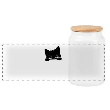 Black cat - Panoramic Cookie Jar with Wooden Lid - white - Front