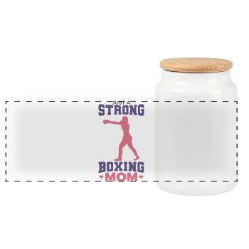 Just a strong boxer mom - Panoramic Cookie Jar with Wooden Lid - white - Front