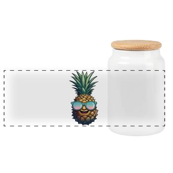 Ananas Pineapple Cool Sonnenbrille Geschenk - Panorama Keksdose mit Holzdeckel - Weiß - Vorne