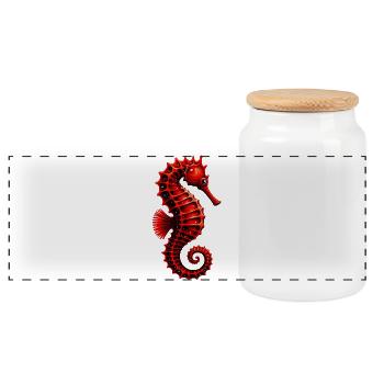 Seahorse - Panoramic Cookie Jar with Wooden Lid - white - Front