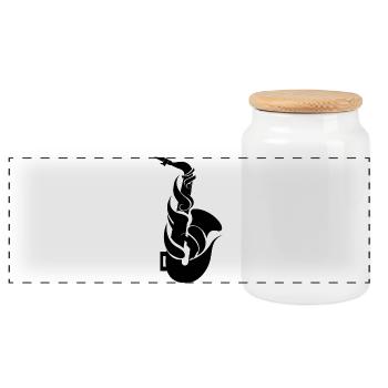 Cartoon Saxophone - Panoramic Cookie Jar with Wooden Lid - white - Front
