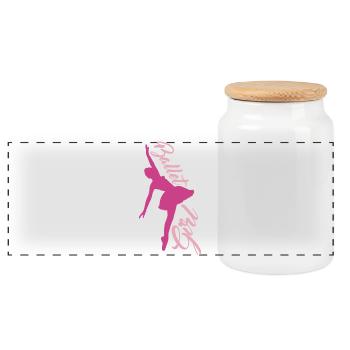 Ballet Dancer Girl - Panoramic Cookie Jar with Wooden Lid - white - Front