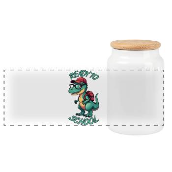 DINO BACK TO SCHOOL - Panoramic Cookie Jar with Wooden Lid - white - Front