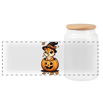 niedliches Halloween-Eichhörnchen:Süßer Gruselspaß - Panorama Keksdose mit Holzdeckel - Weiß - Vorne