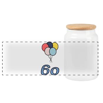 60. 60 YEARS. 60th ANNIVERSARY. 60TH BIRTHDAY. - Panoramic Cookie Jar with Wooden Lid - white - Front