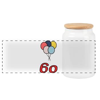 60. 60 JAHRE. 60-JÄHRIGES JUBILÄUM. 60. GEBURTSTAG. - Panorama Keksdose mit Holzdeckel - Weiß - Vorne