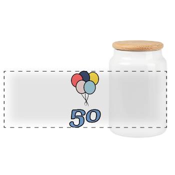 50. 50 YEARS. 50th ANNIVERSARY. 50 YEARS ANNIVERSARY. - Panoramic Cookie Jar with Wooden Lid - white - Front
