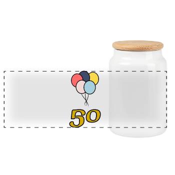 50. 50 YEARS. 50th ANNIVERSARY. 50 YEARS ANNIVERSARY. - Panoramic Cookie Jar with Wooden Lid - white - Front