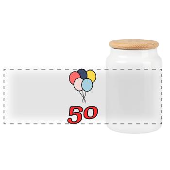 50. 50 YEARS. 50th ANNIVERSARY. 50 YEARS ANNIVERSARY. - Panoramic Cookie Jar with Wooden Lid - white - Front