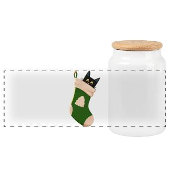 Cat in green boot - Panoramic Cookie Jar with Wooden Lid - white - Front