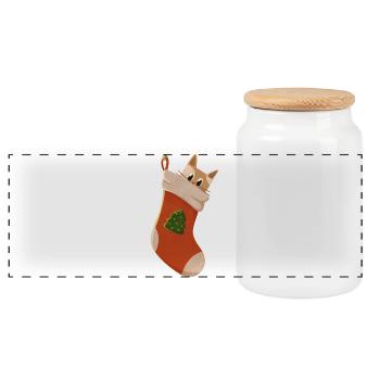 Cat in Christmas stocking - Panoramic Cookie Jar with Wooden Lid - white - Front