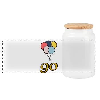 90. 90 JAHRE. 90-JÄHRIGES JUBILÄUM. 90-JÄHRIGES JUBILÄUM. - Panorama Keksdose mit Holzdeckel - Weiß - Vorne