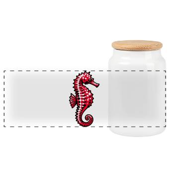 Seahorse - Panoramic Cookie Jar with Wooden Lid - white - Front