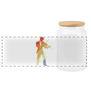 Retro Violinenspieler Grafik - Panorama Keksdose mit Holzdeckel - Weiß - Vorne