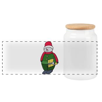 Cold Winter Snowman - Panoramic Cookie Jar with Wooden Lid - white - Front