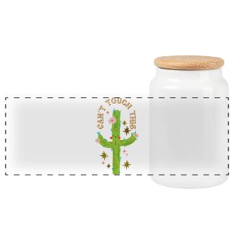 Can't touch this - Prickly cactus design - Panoramic Cookie Jar with Wooden Lid - white - Front