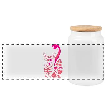 Chat tropical et flamant rose - Été 2025 - Boîte à biscuits avec couvercle en bois - blanc - Devant