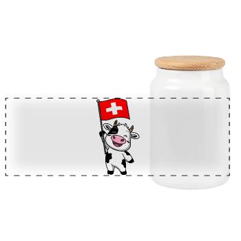 Swiss cow - Panoramic Cookie Jar with Wooden Lid - white - Front