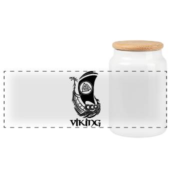 Bateau viking noir - Boîte à biscuits avec couvercle en bois - blanc - Devant