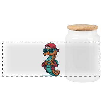 Heart Rider Seahorse - Panoramic Cookie Jar with Wooden Lid - white - Front