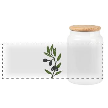 olive branch - Panoramic Cookie Jar with Wooden Lid - white - Front