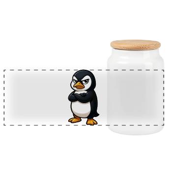 Cool penguin gamer with crossed arms - Panoramic Cookie Jar with Wooden Lid - white - Front