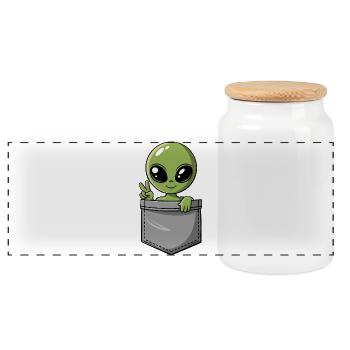 Pocket Aliens – Petit visiteur - Boîte à biscuits avec couvercle en bois - blanc - Devant