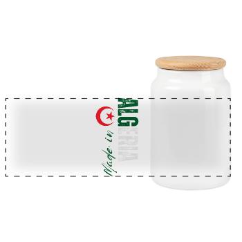 Made in Algeria, vertical design - Panoramic Cookie Jar with Wooden Lid - white - Front