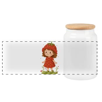 Jolie illustration de fille fraise - Boîte à biscuits avec couvercle en bois - blanc - Devant