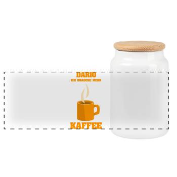 Dario Ich Brauche Meinen Kaffee - Panorama Keksdose mit Holzdeckel - Weiß - Vorne