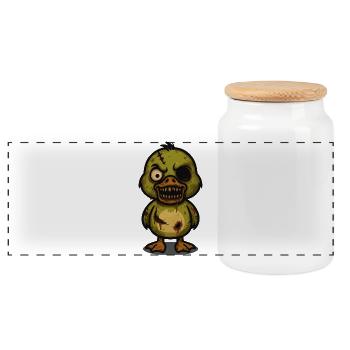 Canard zombie – Dessin animé d'Halloween effrayant et mignon - Boîte à biscuits avec couvercle en bois - blanc - Devant