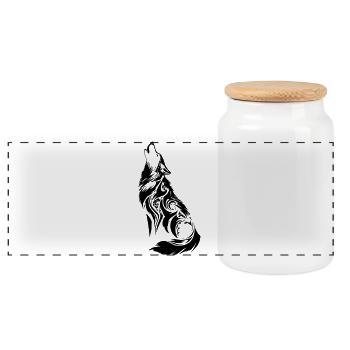 Nordic Wolf Tribal Tattoo - Panoramic Cookie Jar with Wooden Lid - white - Front